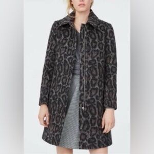 Club Monaco Coat Women's Linettah Brown Mix Animal Print Full Zip Coat Sz S